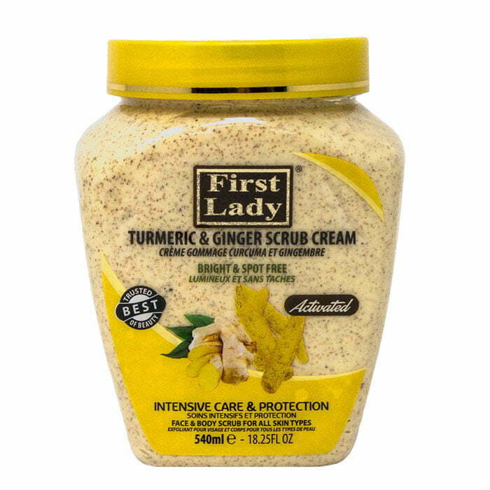 First Lady Turmeric & Ginger Scrub is a clarifying face and body scrub