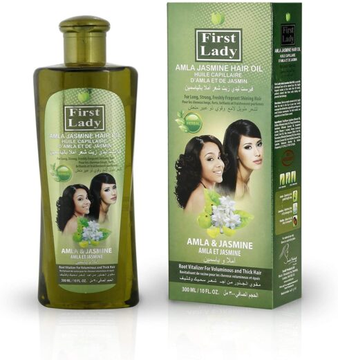First Lady Amla Jasmine Hair Oil for coloured hair. This oil protects coloured hair from early fading, moisturises and prevents hair damage.