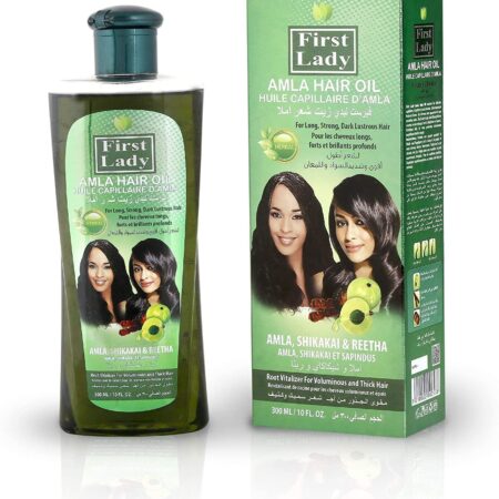 First Lady Amla Hair Oil strengthens the hair follicles, moisturises the scalp, strengthens and nourishes hair.
