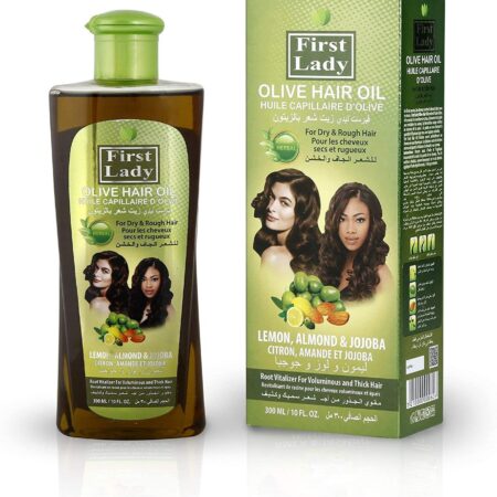 First Lady Olive Hair Oil contains Olive, Lemon, Almond & Jojoba extracts. The unique formulatiion strengthens hair strands, provides volume & thickness.