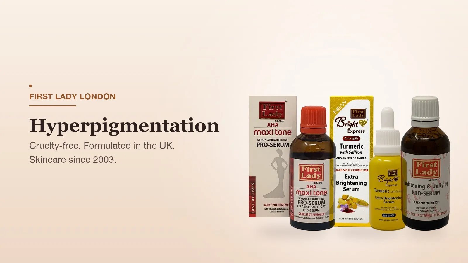 First Lady London products featured on the Hyperpigmentation Treatment UK page